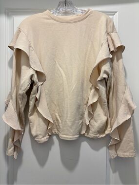a new day Cream Ruffle-Sleeve Crewneck Sweatshirt